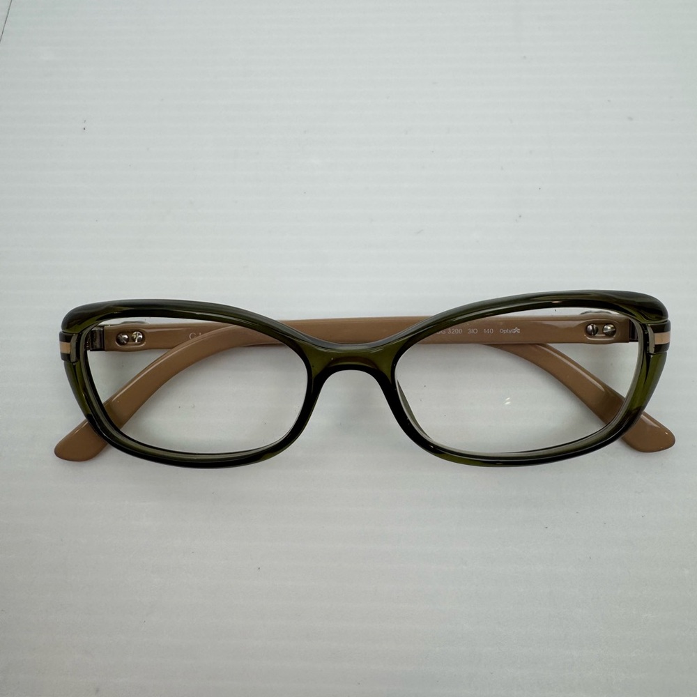 GUCCI EYEGLASSES GG 3200 310 140 TRANSPARENT GREEN & NUDE BEIGE Semi Cat Eye - Picture 10 of 16